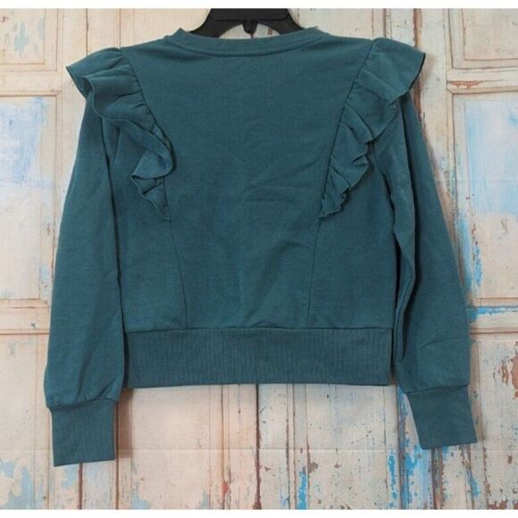 There Abouts Girls Size Large 14 Sweater Green Ruffle Soft Pull On Long Sleeve - Picture 6 of 8
